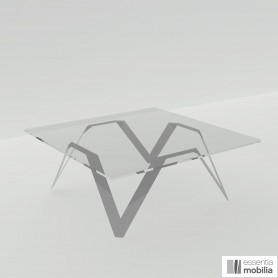 Table basse carrée verre et métal grise 85 à 100 cm