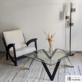 Table basse carrée verre et métal noire 85 à 100 cm