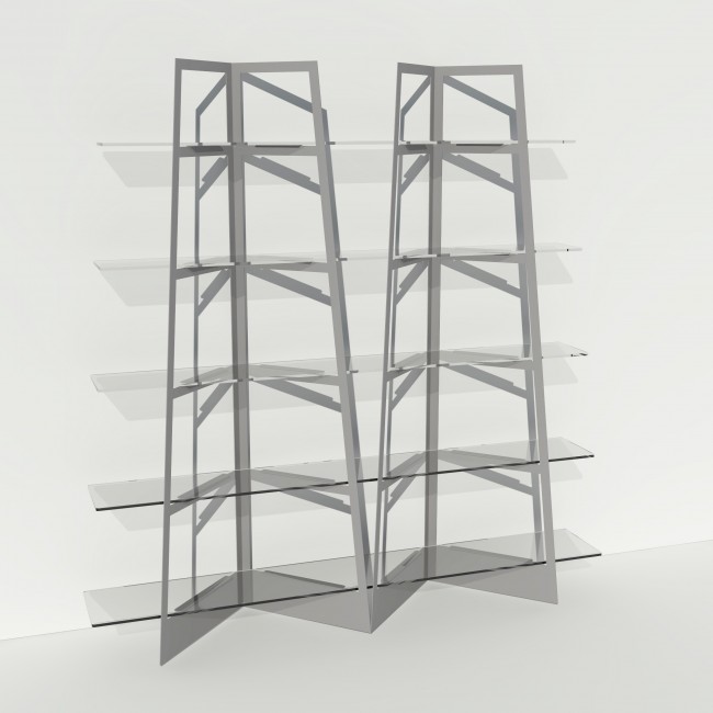 Grande vitrine en verre et métal - Larg 2m x Haut 2,05m - Gris