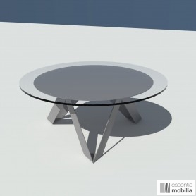 Table basse grise ronde verre et métal 100 cm - Rayons