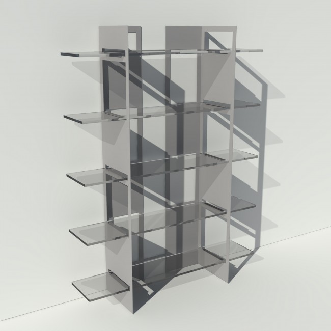 Etagère transparente design grise en plexiglas et métal - Largeur 1,4 m x Hauteur 1,9 m ^