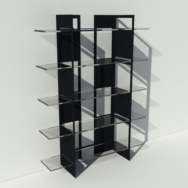 Etagère transparente design noire en plexiglas et métal - Largeur 1,4 m x Hauteur 1,9 m ^
