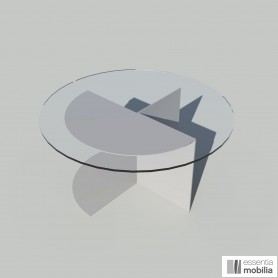 Table basse grise ronde verre et métal 70 cm - Eclipse
