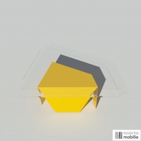 Table basse jaune trapèze verre et métal - Roc