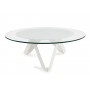 Table basse verre et métal blanche ronde - Photo : diamètre 100 cm