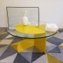 Table basse verre et métal ronde couleur jaune - plateau 70 cm - Eclipse