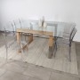 Grande table de repas carrée en bois, verre et métal dimensions 1,7m x 1,7m
