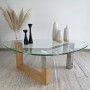 Table basse verre bois métal (inox brossé) - hauteur 42 cm