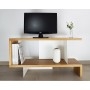 Meuble TV bois et blanc, réalisation sur mesure en bois massif, équerres laquées blanc - Haut 54 cm x Larg 100cm