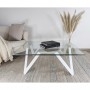 Table basse carrée en verre et métal, coloris blanc - Photo :  plateau de 1m x 1m