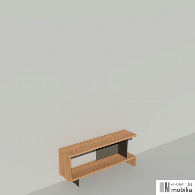 Meuble TV chêne massif et métal - Noir -  Haut. 57 cm - Largeur rendu 130 cm