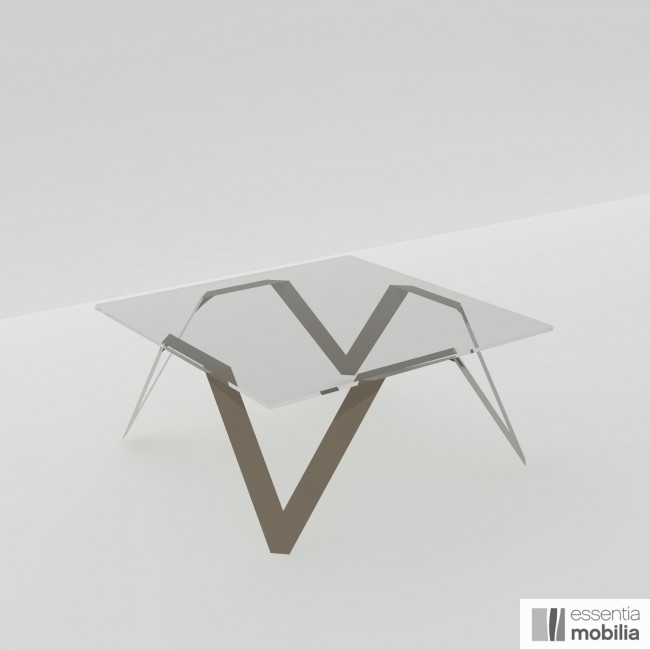 Table basse carrée taupe en verre et métal - 85 cm de côté - Cristalline ^