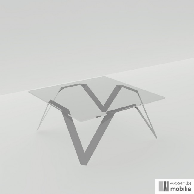 Table basse carrée grise en verre et métal - 85 cm de côté - Cristalline
