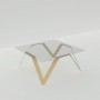 Table basse carrée beige en verre et métal - 85 cm de côté - Cristalline ^
