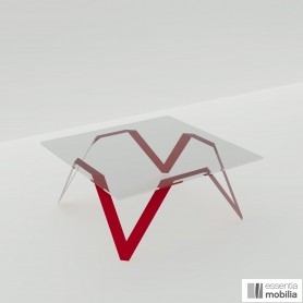 Table basse carrée verre et métal rouge 80 à 100 cm
