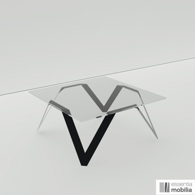 Table basse carrée noire en verre et métal - 85 cm de côté - Cristalline