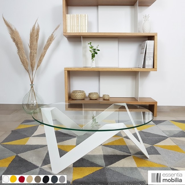 Table basse ronde verre et métal - Etincelle - Photo : coloris blanc 80 cm