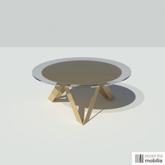 Table basse ronde en verre et en métal - Coloris beige - Diamètre 90 cm
