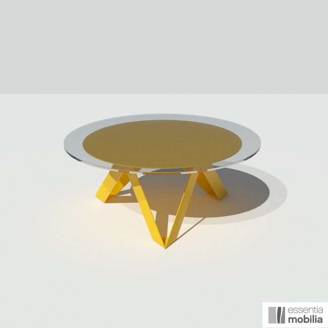 Table basse ronde en verre et en métal - Coloris jaune - Diamètre 90 cm