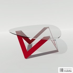 Table basse ronde verre et métal rouge 80 à 100 cm - Etincelle