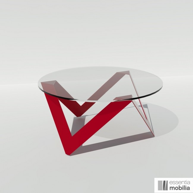 Table basse Etincelle - plateau verre rond 80 cm et piétement métal rouge