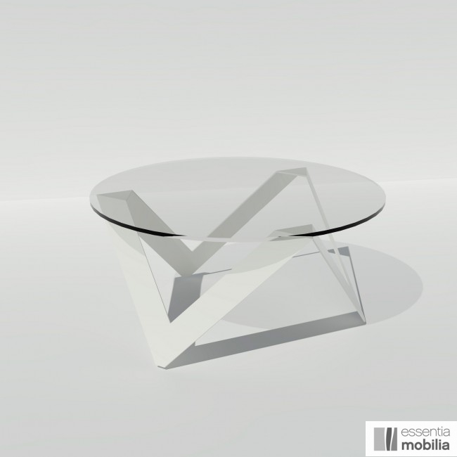 Table basse Etincelle - plateau verre rond 80 cm et piétement métal blanc