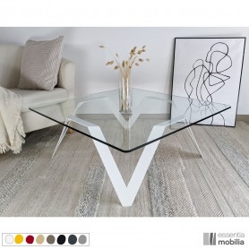 Table basse carrée verre et métal blanche 85 à 100 cm