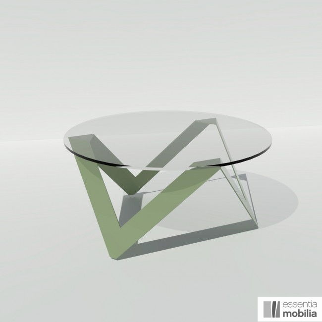 Table basse Etincelle - plateau rond 80 cm et piétement métal vert amande