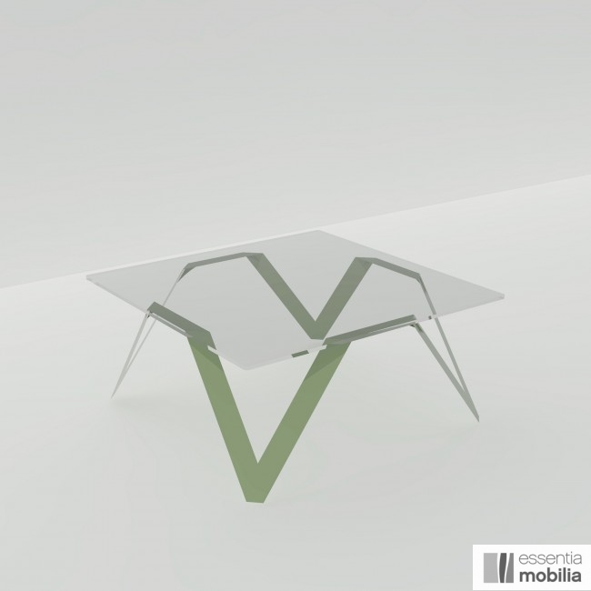 Table basse carrée vert amande en verre et métal - 85 cm de côté - Cristalline