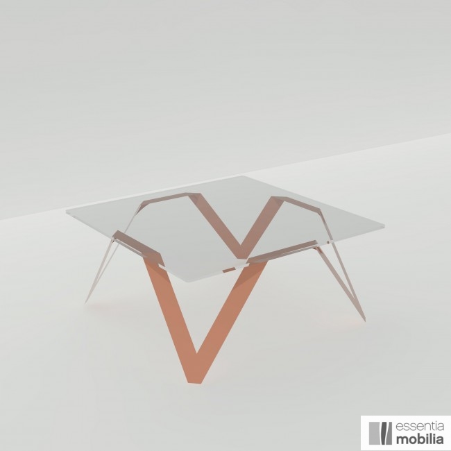 Table basse carrée terracotta en verre et métal - 85 cm de côté - Cristalline
