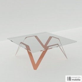 Table basse carrée verre et métal terracotta 85 à 100 cm