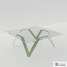 Table basse carrée verre et métal vert amande 85 à 100 cm