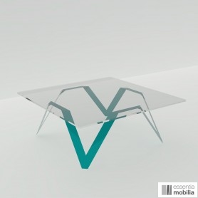 Table basse carrée verre et métal vert canard 85 à 100 cm