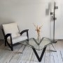 Table basse noire carrée en verre et métal design - 90 cm de côté- Cristalline