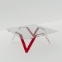 Table basse rouge carrée en verre et métal design - 85 cm ou 90 cm ou 100 cm - Cristalline
