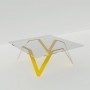 Table basse jaune carrée en verre et métal design - 85 cm ou 90 cm ou 100 cm - Cristalline