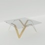 Table basse beige carrée en verre et métal design - 85 cm ou 90 cm ou 100 cm - Cristalline