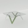 Table basse vert amande carrée en verre et métal design - 85 cm ou 90 cm ou 100 cm - Cristalline