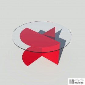 Table basse ronde verre et métal rouge 70 cm - Eclipse
