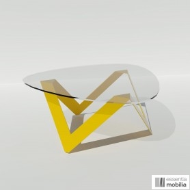 Table basse jaune ronde ou goutte verre et métal 80 cm à 110 cm - Etincelle