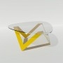 Table basse jaune verre et métal ronde ou en goutte - 80 cm, 90 cm, 100 cm ou 110 cm - Étincelle