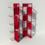 Etagère bibliothèque rouge design transparente en plexiglas et métal sur mesure - Pixel