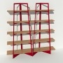 Bibliothèque rouge design en bois massif et métal sur mesure - Largeur 2 m - Crescendo