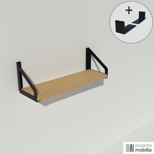 Etagère murale design en chêne massif équerres noires 50 cm - Proust ^