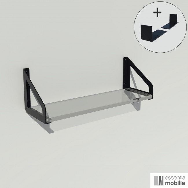 Etagère murale transparente plexiglas équerres noires - 50 cm - Gamma ^