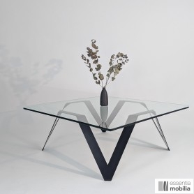 Table basse carrée verre et métal noire 85 cm, 90cm, 100 cm - Cristalline Table basse carrée verre et métal noire 85 cm, 90 cm, 100 cm - Cristalline