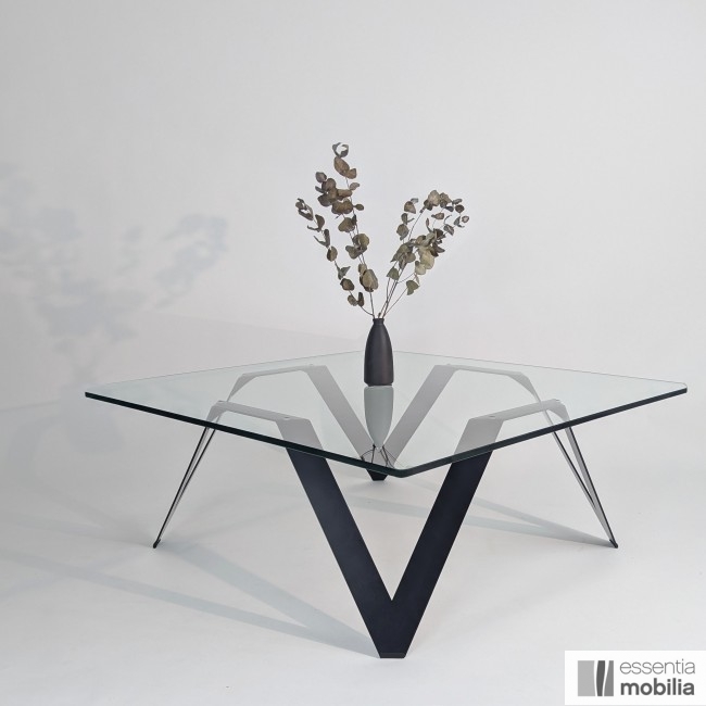 Table basse carrée en verre et métal - Cristalline