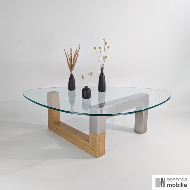 Table basse en verre, bois et métal - Alliance