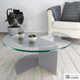 Table basse grise ronde verre et métal 70 cm - Eclipse