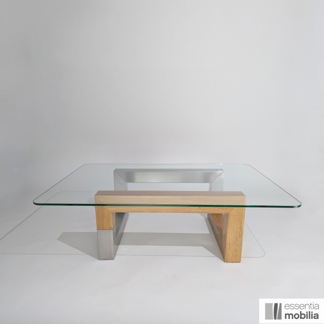 Table basse rectangulaire en bois, verre et métal - Harmonie